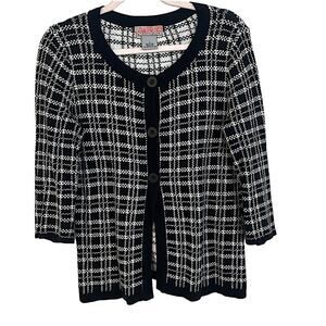 Noveaux Knit Check Black and White Cardigan Sweater